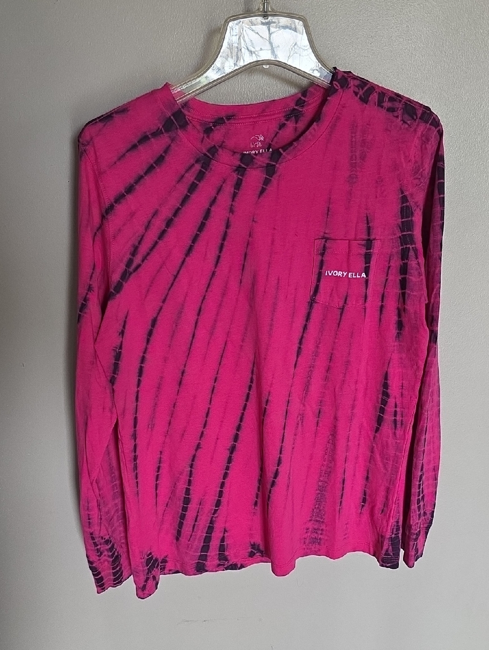 Ivory Ella Hot Pink and Black Tie-Dye Long Sleeve Pocket Tee